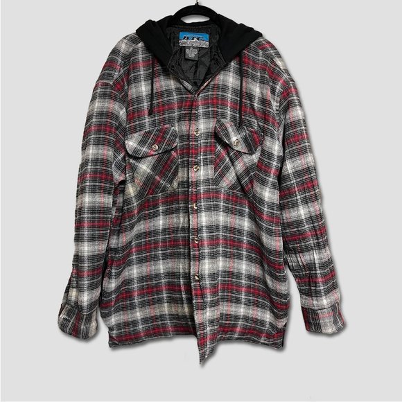 Bay Trading Co. Men's Insulated Plaid Jacket - Red & White w/ Black Hood - Picture 1 of 3